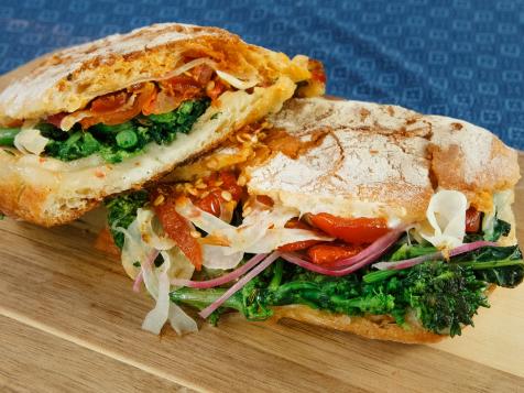 Broccoli Rabe and Peppers Panini with Cheese and Hot Honey