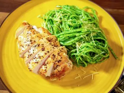 Pumpkin Seed Pesto Pasta with Chicken beauty, as seen on Food Network Kitchen Live.