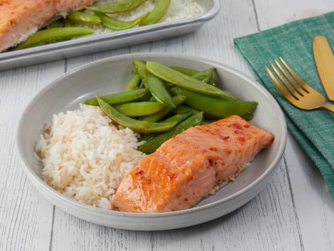 Sweet Chili-Glazed Salmon, Sugar Snaps and Rice