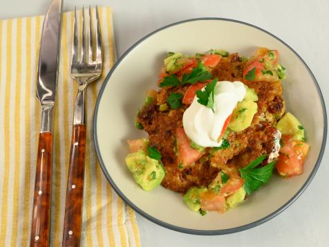 Mexican Quinoa Cakes with Avocado-Tomato Salsa and Lime Cream