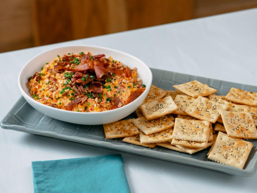 Justin Chapple features Millionaire Pimento Cheese with Seeded Saltines, as seen on Food Network Kitchen Live.