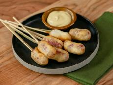 Mini Corn Dogs With Sweet And Spicy Pepper Relish Recipe Sandra Lee Food Network