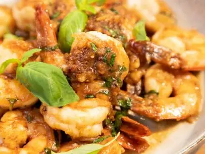 Garlic Butter Shrimp with Miso and Basil beauty, as seen on Food Network Kitchen Live.