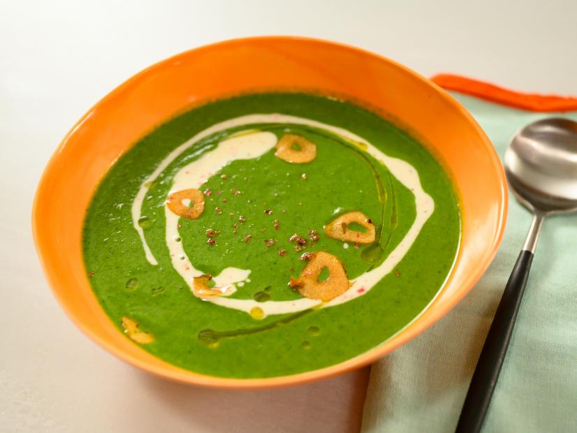 Bright Green Soup with Quick Homemade Garlic-Chili Oil, as seen on Food Network Kitchen Live.