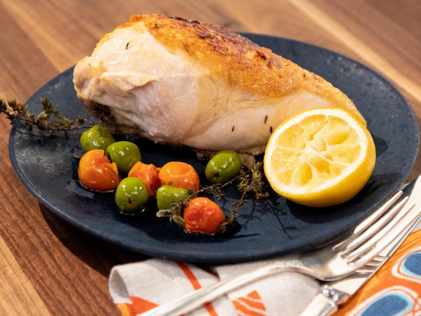 Roast Chicken Breast w/ Caramelized Lemons, Cherry Tomatoes and Olives beauty, as seen on Food Network Kitchen Live.