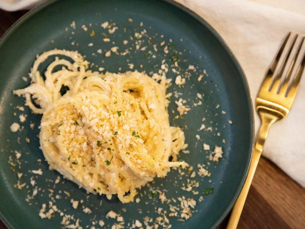 Whipped Ricotta Spaghetti w/ Garlic Parmesan Breadcrumbs beauty, as seen on Food Network Kitchen Live.