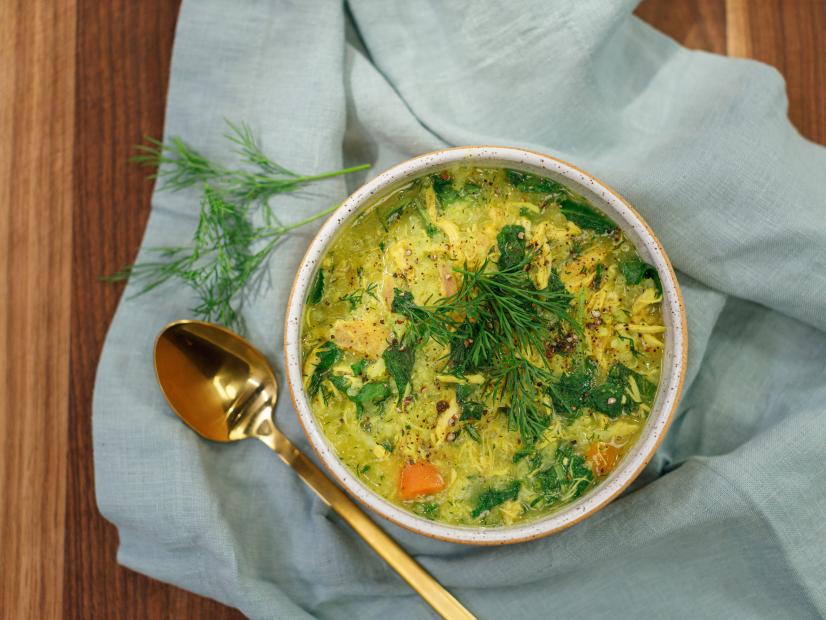Cheaters Chicken and Rice Soup w/ Lemon & Kale Beauty, as seen on Food Network Kitchen Live.
