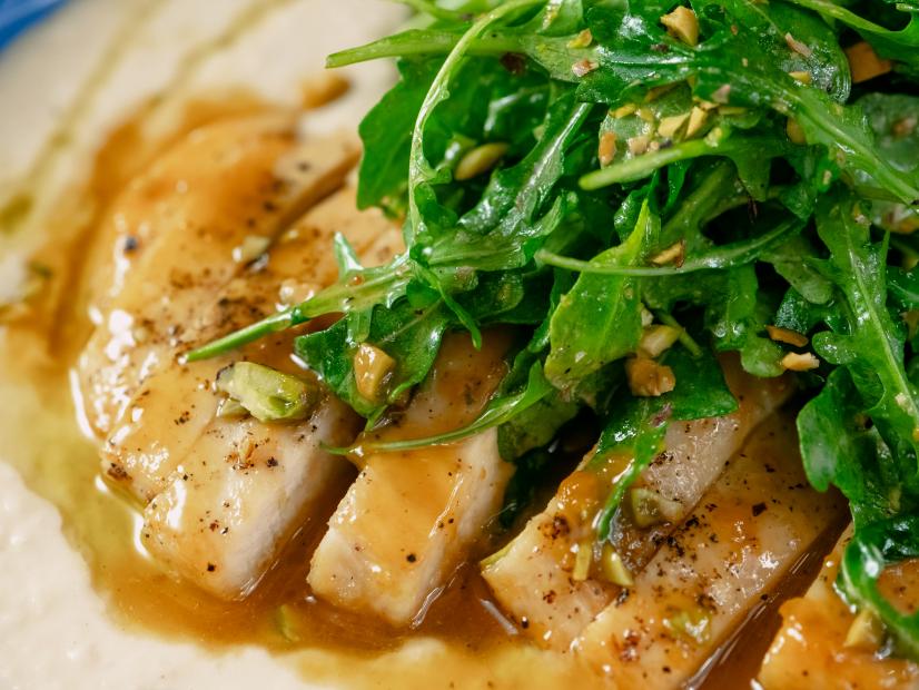Elena Besser features Apricot Chicken with White Bean Puree and Arugula, as seen on Food Network Kitchen Live.