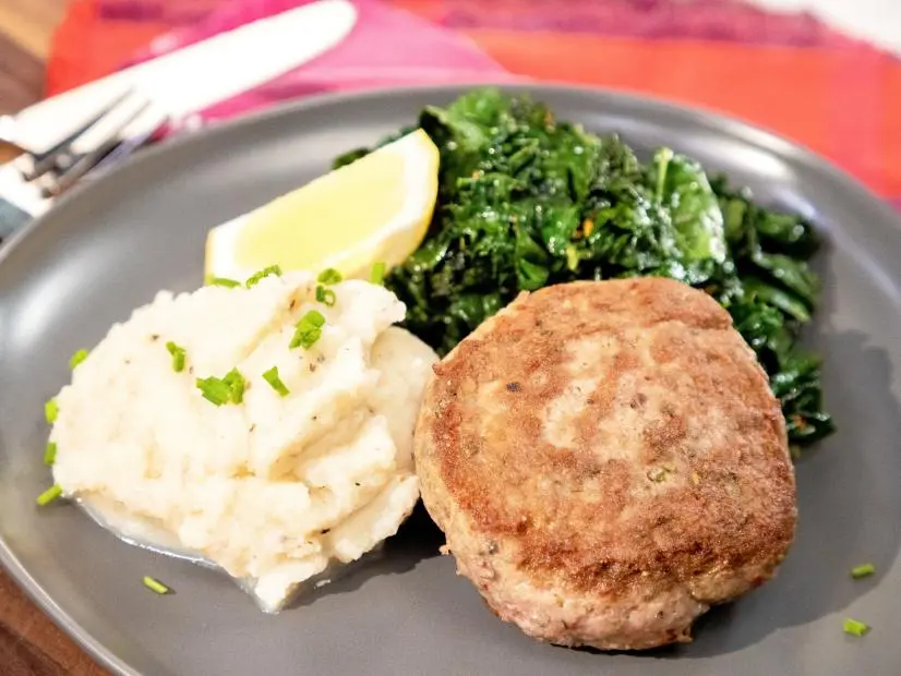 Whole30 Cauliflower Mash and Turkey Patties beauty, as seen on Food Network Kitchen Live.