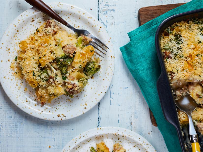 James Briscione's Broccoli & Italian Sausage Baked Pasta, as seen on Food Network Kitchen.