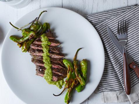 Chimichurri Skirt Steak with Grilled Shishito Peppers