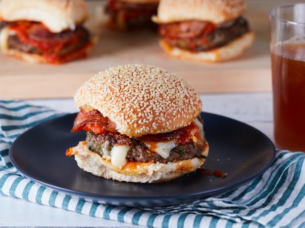James Briscione's Juicy Lucy Meatball Burger, as seen on Food Network Kitchen.