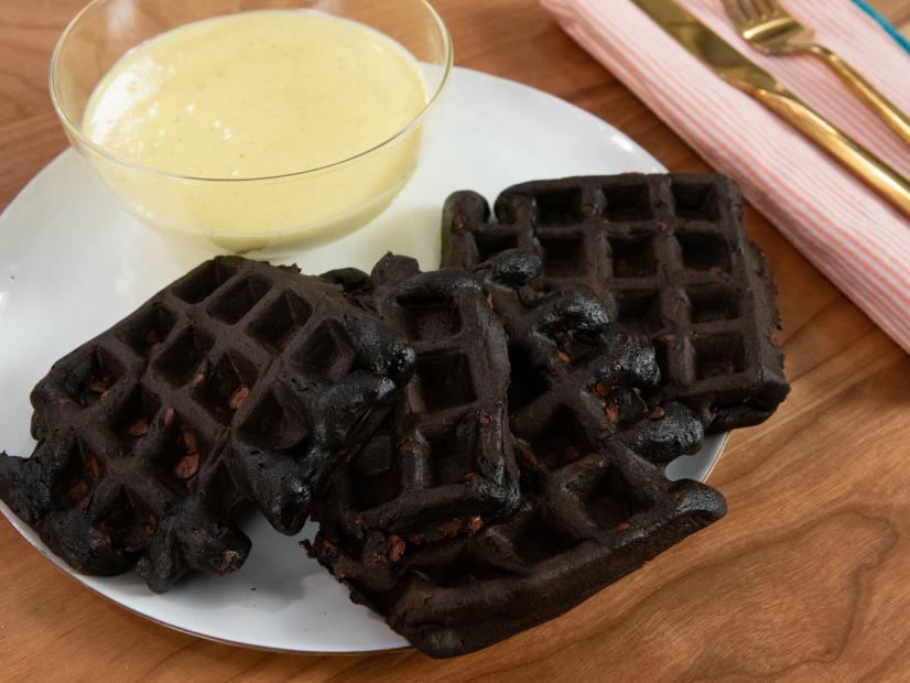 Chocolate Waffles with Crème Anglaise, as seen on Food Network Kitchen Live.