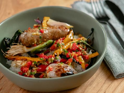 Broiler Sausage, Peppers and Onions with Pepper Relish