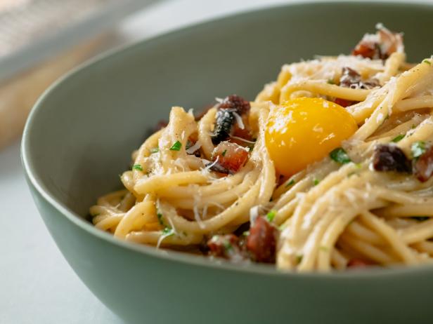 Michael Symon features Bucatini alla Carbonara, as seen on Food Network Kitchen Live.