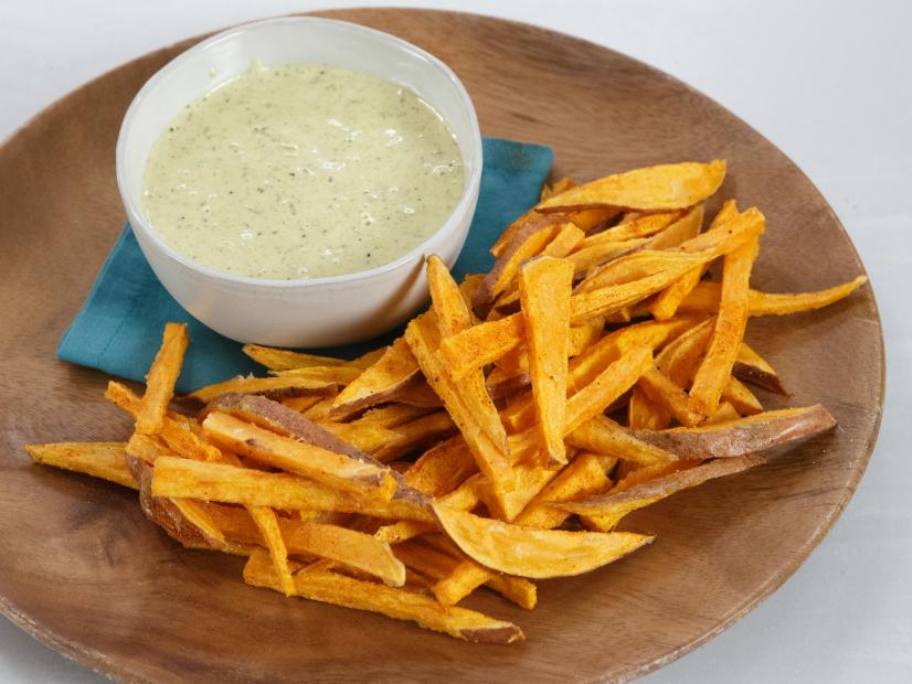 Sweet Potato Fries with Roasted Poblano Mayo, as seen on Food Network Kitchen Live.