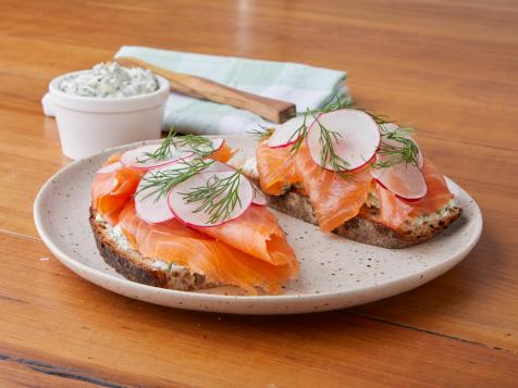 Open Rye Sandwich with Smoked Salmon, Herb Cream Cheese and Radishes