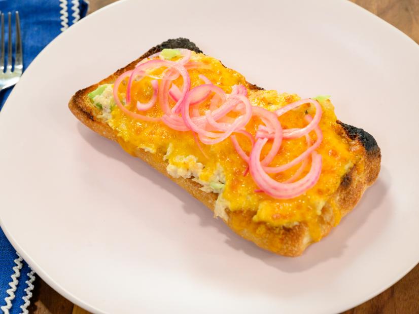 Open-faced chicken salad melt, as seen on Food Network Kitchen Live.