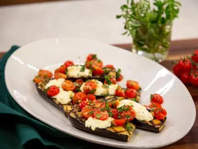 Grilled Baby Eggplants with Fresh Ricotta and Cherry Tomato Relish beauty, as seen on Food Network Kitchen Live.