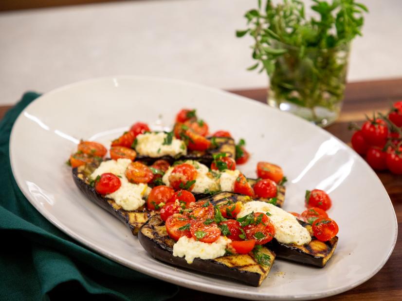 Grilled Baby Eggplants with Fresh Ricotta and Cherry Tomato Relish beauty, as seen on Food Network Kitchen Live.