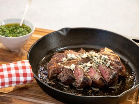 Porterhouse Steak with Brown Butter, Blue Cheese and Chimichurri