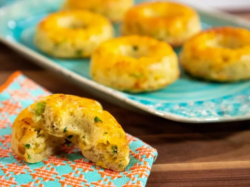 Cheddar Jalapeño Scallion Doughnuts beauty, as seen on Food Network Kitchen Live.