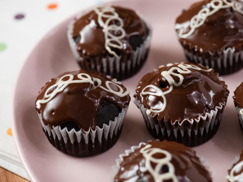 Vegan Cream Filled Chocolate Cupcakes, as seen on Food Network Kitchen Live.