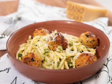 Bucatini with Meatballs and Cashew Pesto