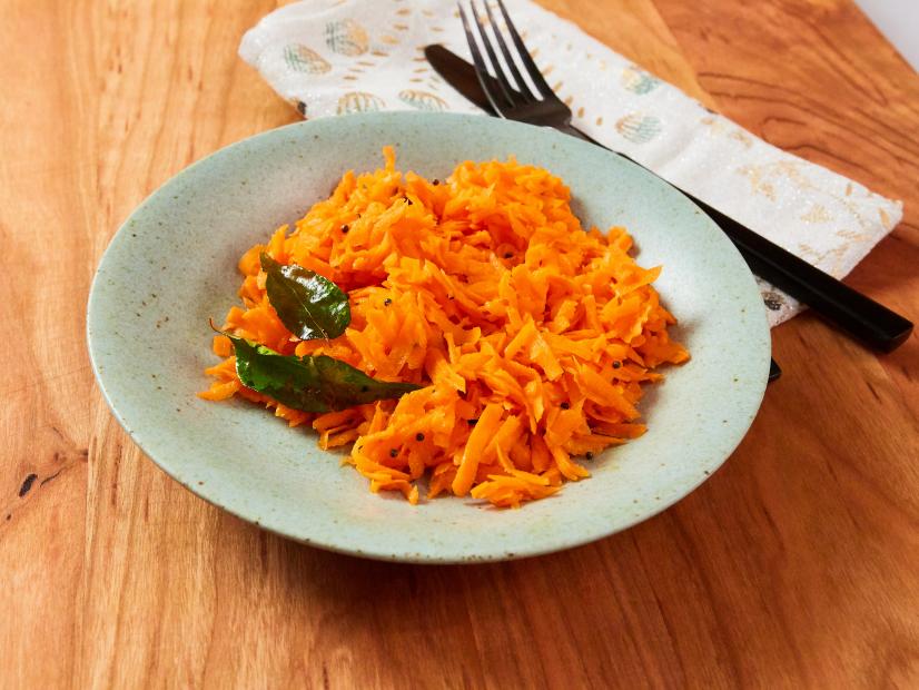 Priya Krishna, features Mustard Seed and Curry Leaf Carrot Salad, as seen on Food Network Kitchen Live.