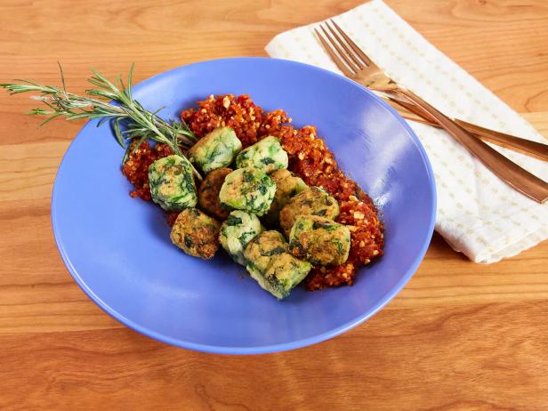 Spinach-Cauliflower Gnocchi with Sun-Dried Tomato Pesto, as seen on Food Network Kitchen Live.