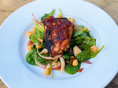 Sweet and Spicy Honey-Glazed Grilled Chicken with Spinach Salad and Pantry Dressing