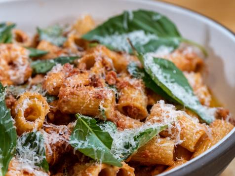 Creamy Pasta Puttanesca with Bacon and Shrimp