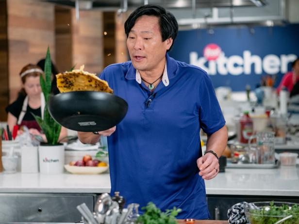 Ming Tsai features Breakfast Egg Wrap with Goat Cheese and Watercress, as seen on Food Network Kitchen Live.