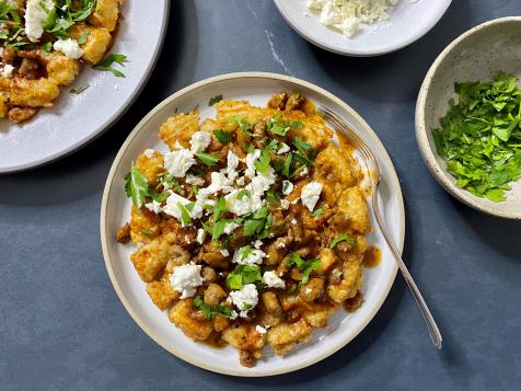 Tater Tot Waffles with Saucy Sausage and Feta