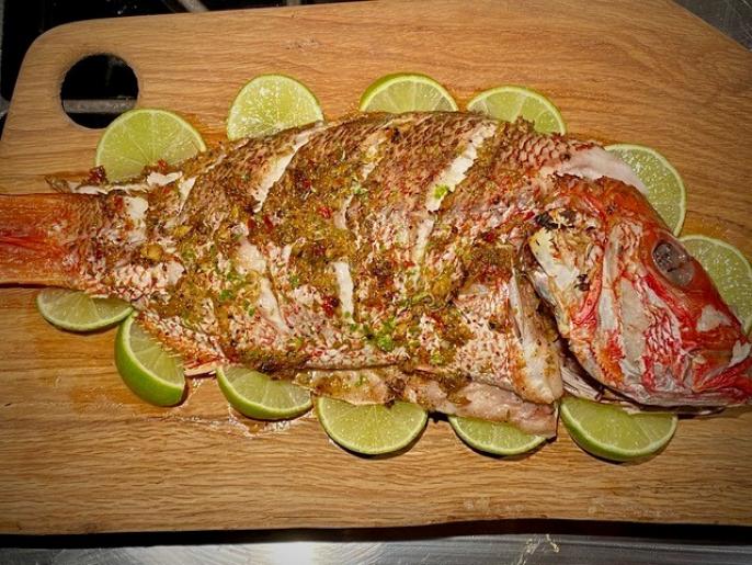 Roasted Snapper, Island Edition Recipe | Alton Brown | Food Network