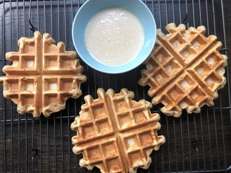 Carrot Cake Waffles with Maple Cream Cheese Drizzle