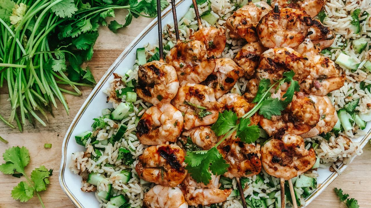 Sugarcane-Skewered Shrimp with Chile-Cilantro Rub Recipe