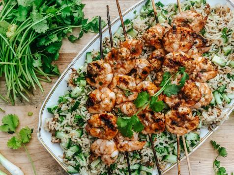 Spicy Grilled Shrimp with Cucumber Cilantro Rice