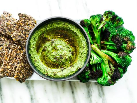 Bright Green Hummus with Charred Broccoli