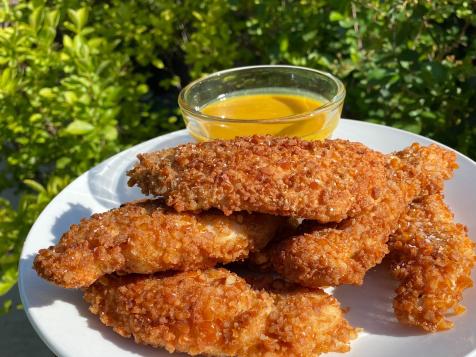 Pretzel-Crusted Chicken Fingers with Honey Mustard Dipping Sauce
