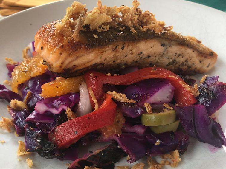 CrispySkin Salmon Provencal with Charred Red Cabbage Salad Recipe