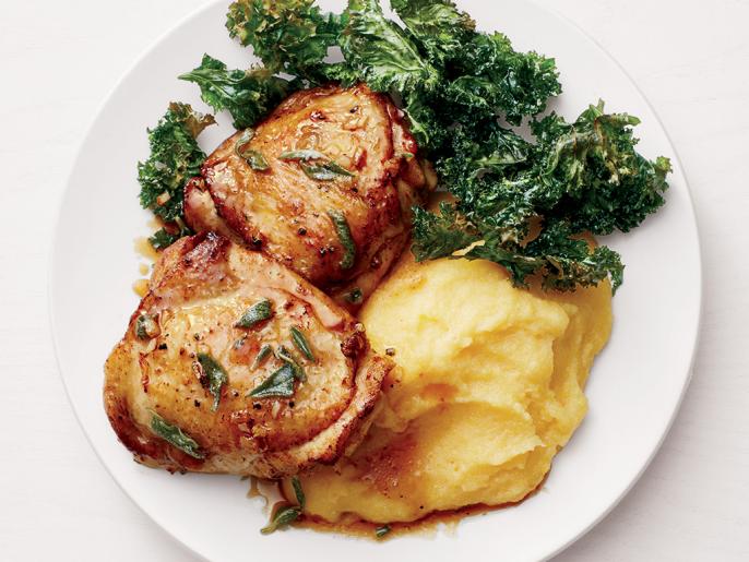 Roasted Chicken with Polenta and Kale Chips Recipe Food Network