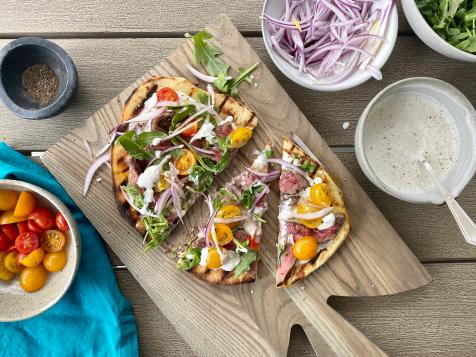 Grilled Steak Flatbreads with Horseradish Dressing