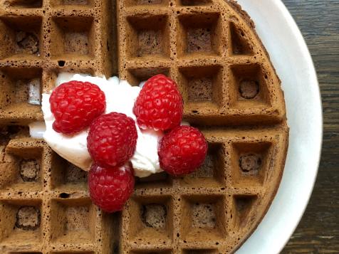 Dark Chocolate Waffles with Raspberries and Coconut Whipped Cream