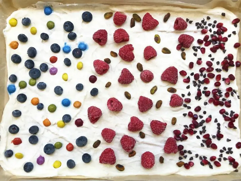 Frozen yogurt bark snack