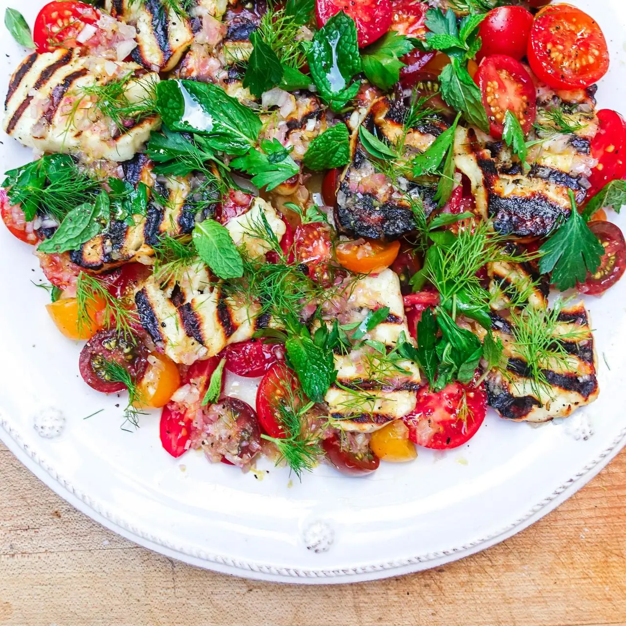 Charred Halloumi with Fresh Tomatoes and Herbs
