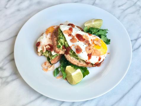 Avocado Toasts with Fried Eggs, Super Crispy Garlic and Chile
