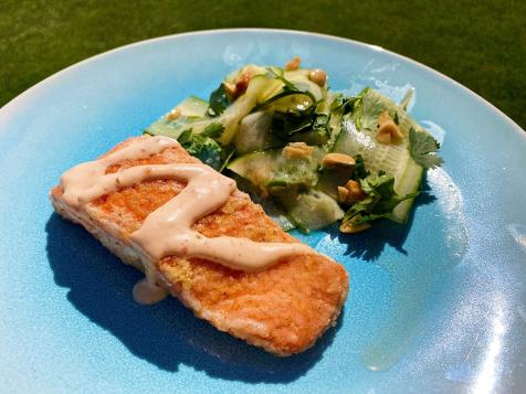 Crispy Salmon with Cucumber Salad and Spicy Mayo