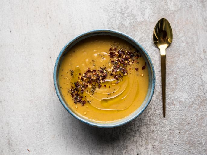 Chile, Coconut, Sweet Potato & Red Lentil Soup Recipe Donal Skehan Food Network