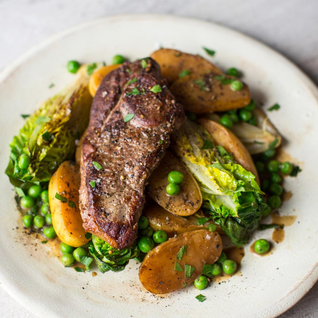 Chargrilled Spring Lamb with Jersey Royals and Minted Pea Puree, Recipes